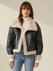 Faux Leather Flight Jacket with Sherpa Lining