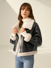 Faux Leather Flight Jacket with Sherpa Lining