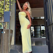 Yellow Backless Bodycon Maxi Dress