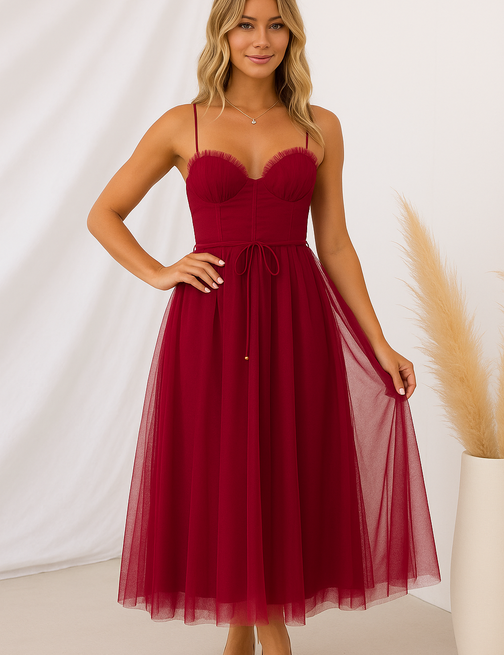 Corset Chiffon Midi Gown