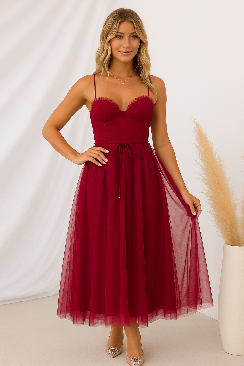 Corset Chiffon Midi Gown