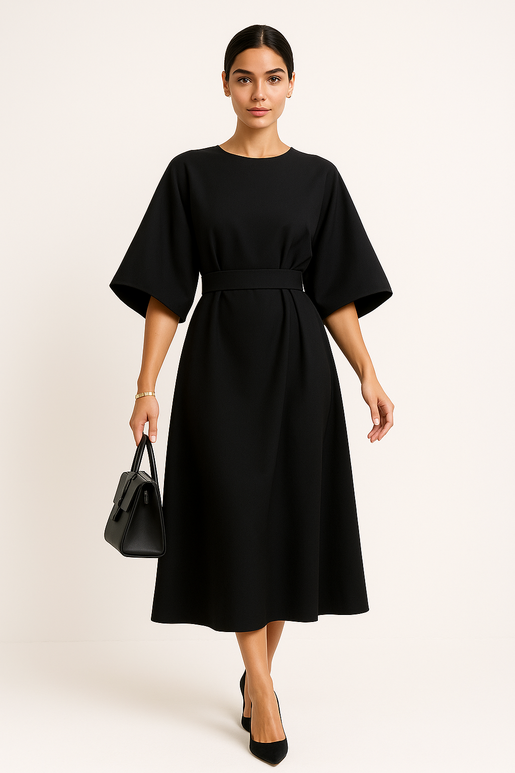 Crew Neck Midi Work Dress