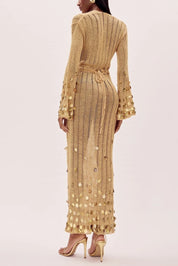 Gold Knit Maxi Dress with Sequins