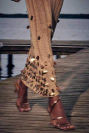 Gold Knit Maxi Dress with Sequins