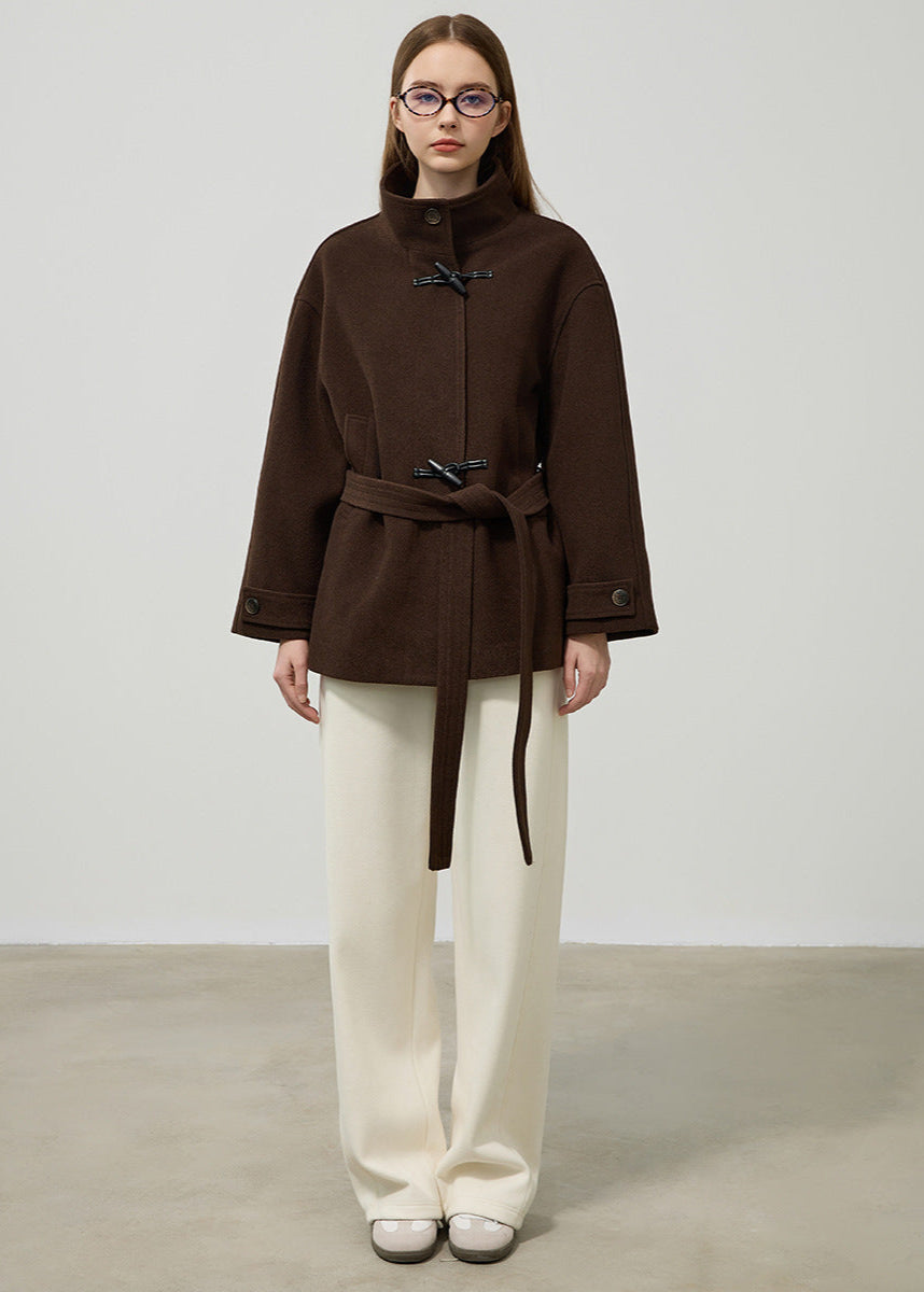 Classic Wool Toggle Coat with Belted Waist