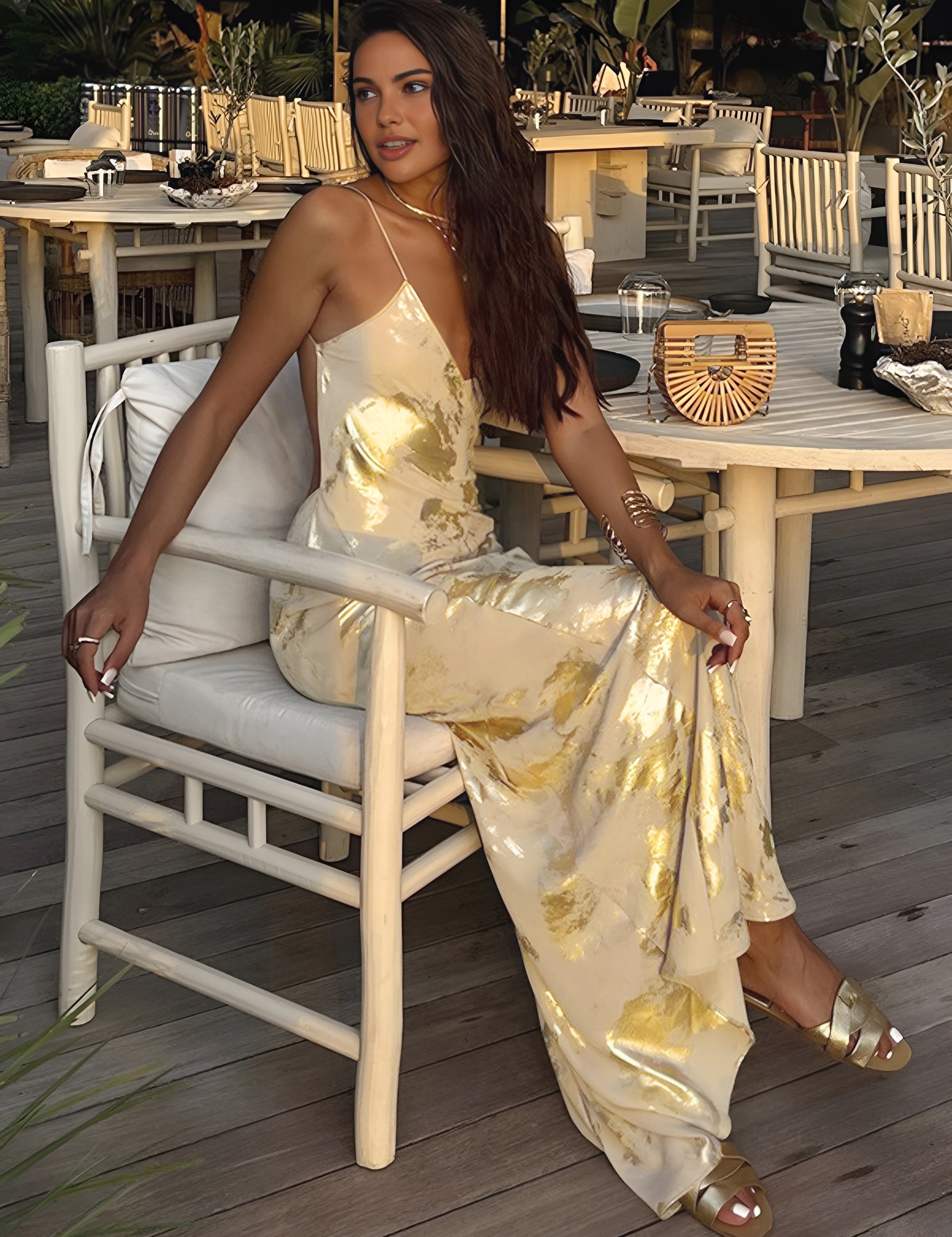 Elegant Yellow and Gold Maxi Dress