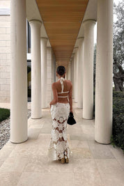 White Crochet Cut Out Maxi Dress