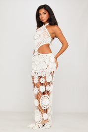 White Crochet Cut Out Maxi Dress