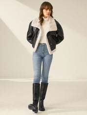 Faux Leather Flight Jacket with Sherpa Lining