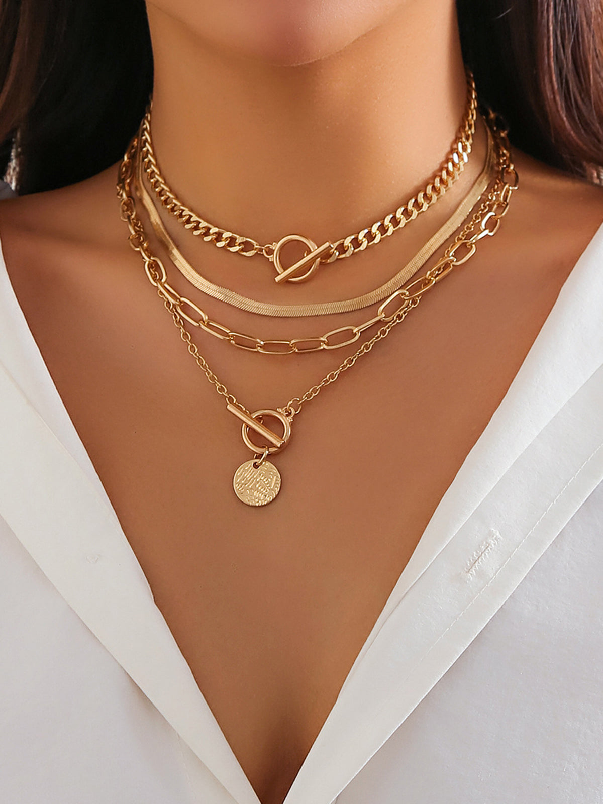 Gold Layered Pendant Necklace Set