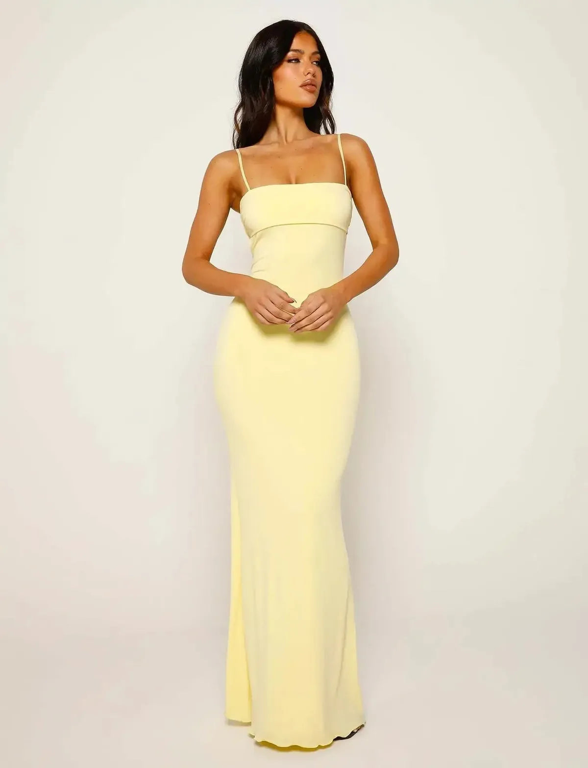 Yellow Backless Bodycon Maxi Dress