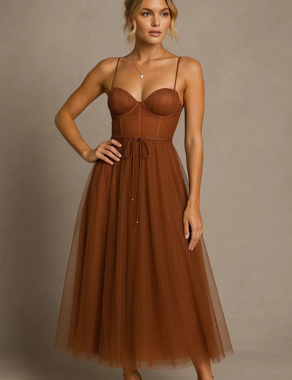 Corset Chiffon Midi Gown