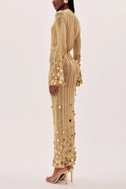 Gold Knit Maxi Dress with Sequins