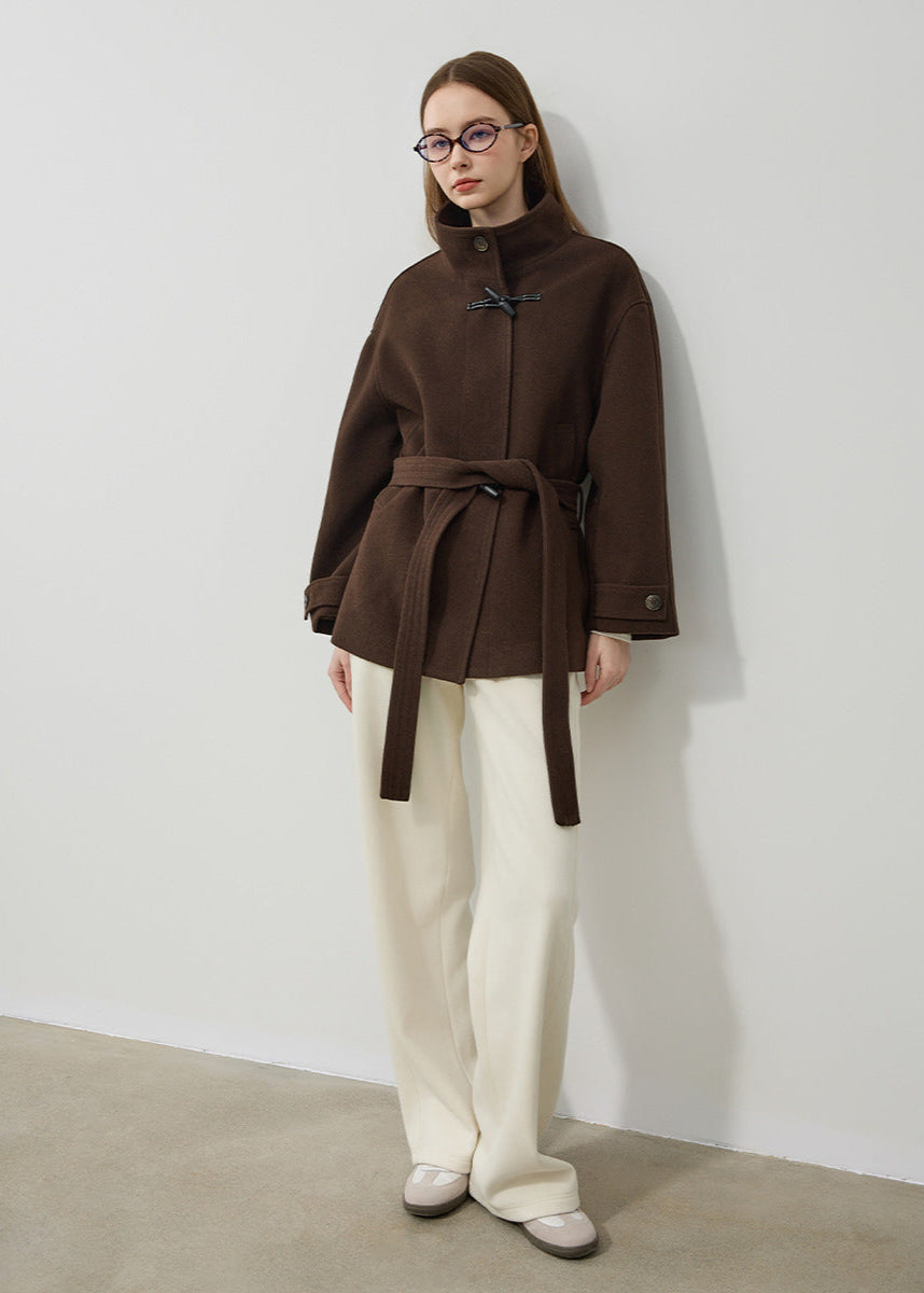 Classic Wool Toggle Coat with Belted Waist