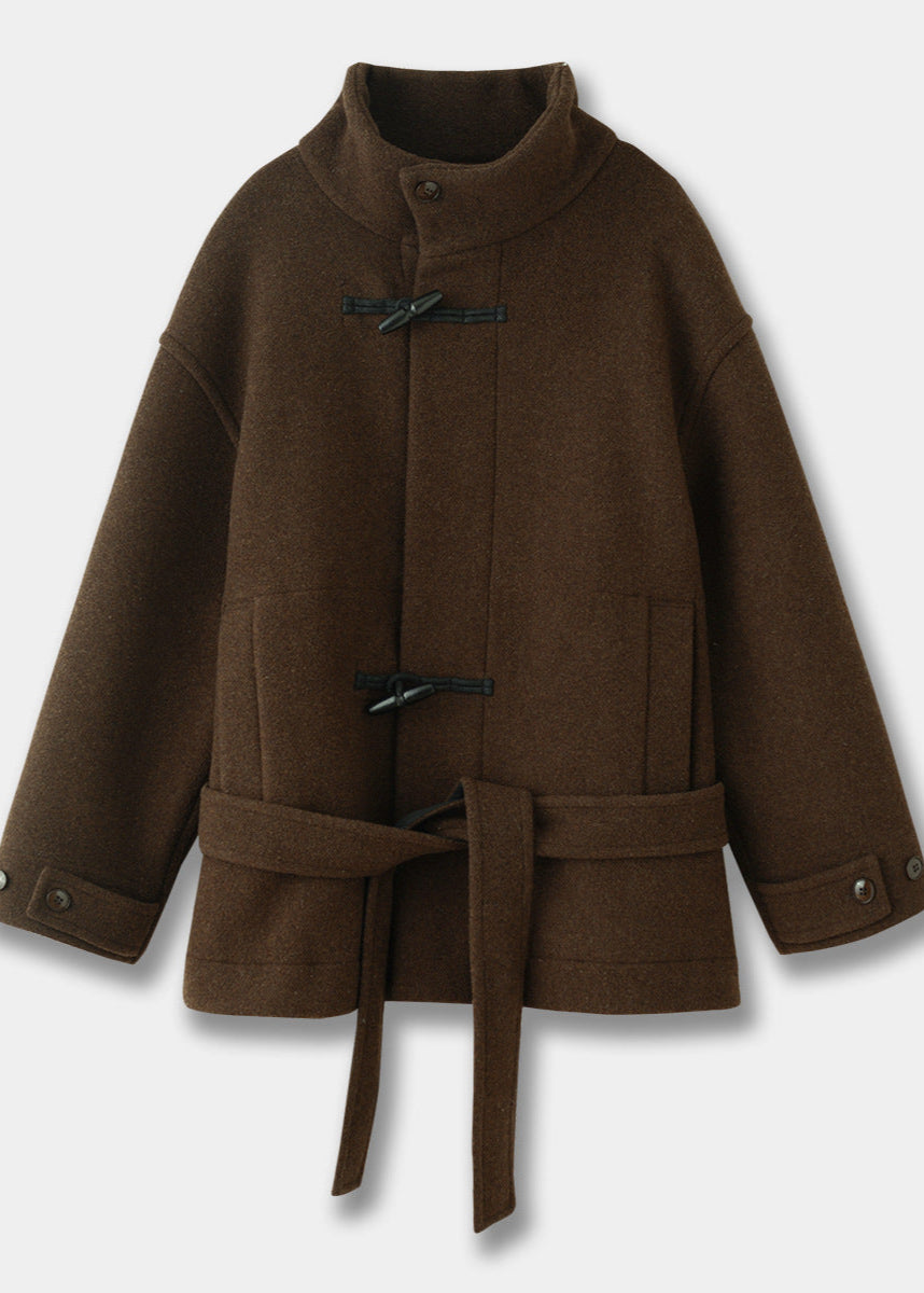 Classic Wool Toggle Coat with Belted Waist