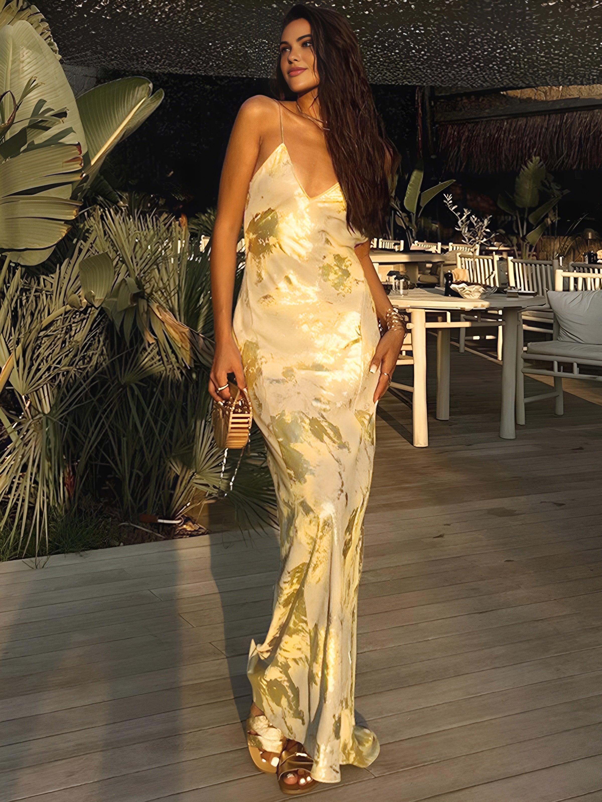Elegant Yellow and Gold Maxi Dress