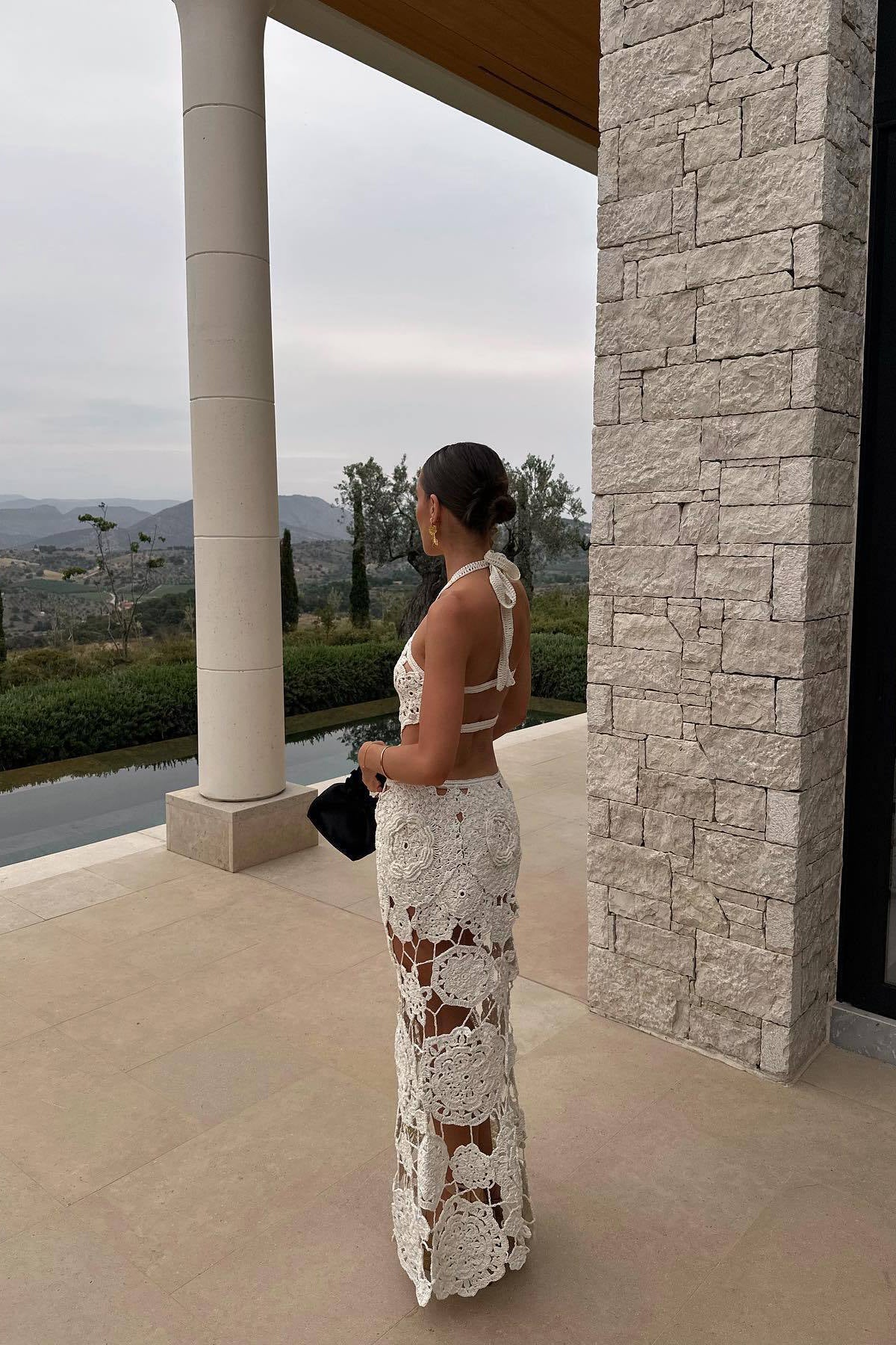 White Crochet Cut Out Maxi Dress